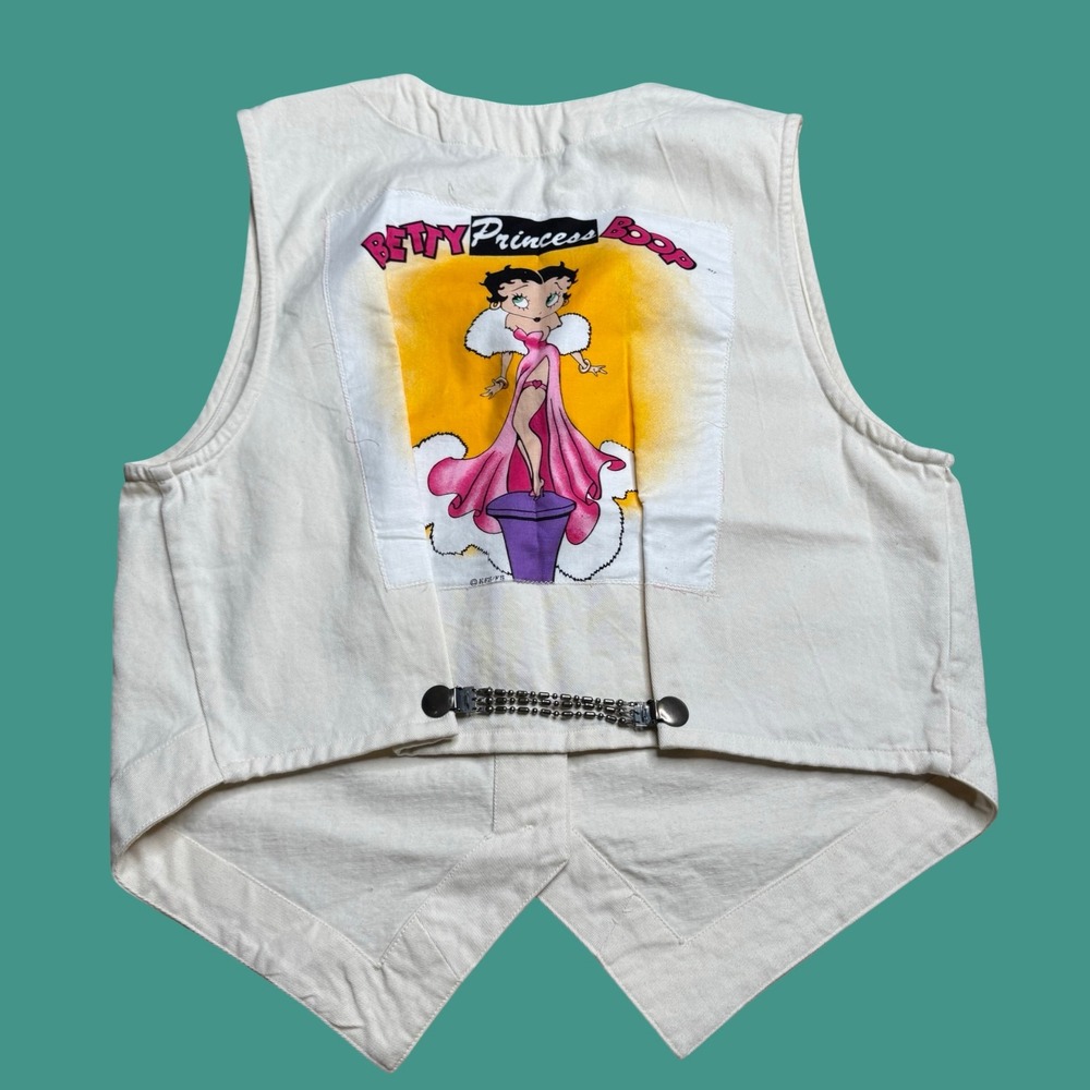 Vintage Blue Diamond Custom Betty Boop Vest Womens L Cream Button Princess